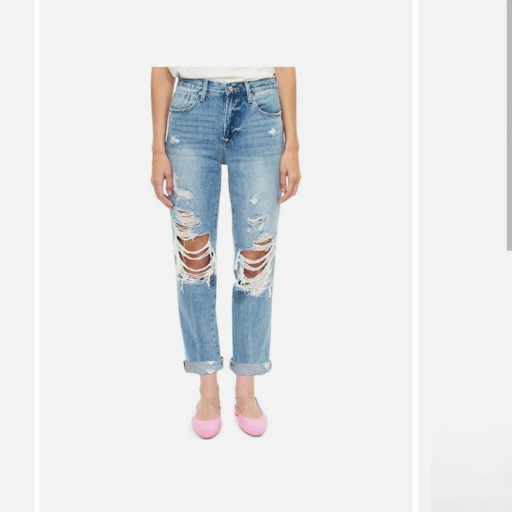 Pistola sturdy rigid denim ripped destroyed boyfriend straight jeans 25 presley